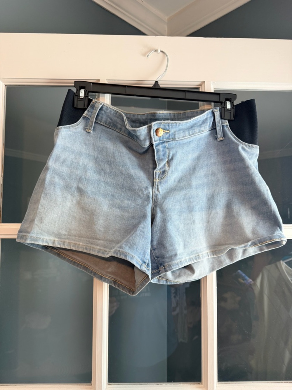 Light Blue Denim Women’s Shorts with Stretch Side Panels
